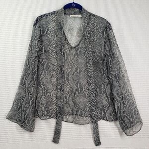 Warehouse Top Womens Small Gray Sheer Y2k Snake Print Going Out Office Siren